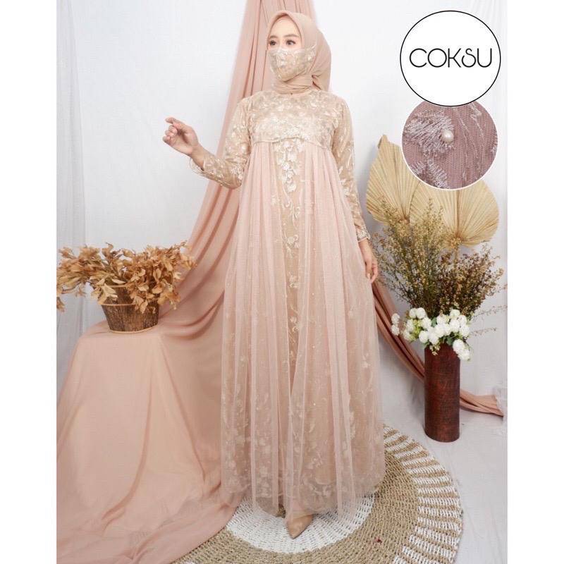 BESTPROMO ( BIG SALE  ) MAXI AULIA (M,L,XL,XXL) GAMIS BRUKAT MUSLIM TERLARIS BEST SELLER GAMIS