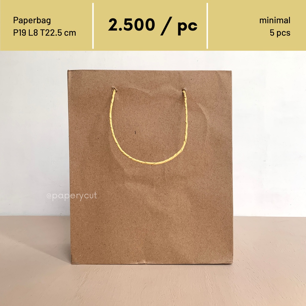 

Paperbag Tas Kertas Kraft Coklat Polos Goodie Bag P19 L8 T22.5 cm