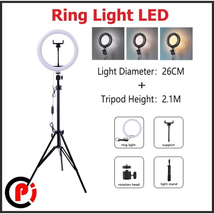 Lampu Halo Ring Light LED 10Inch bonus Holder Hp Tripod Stand 180cm