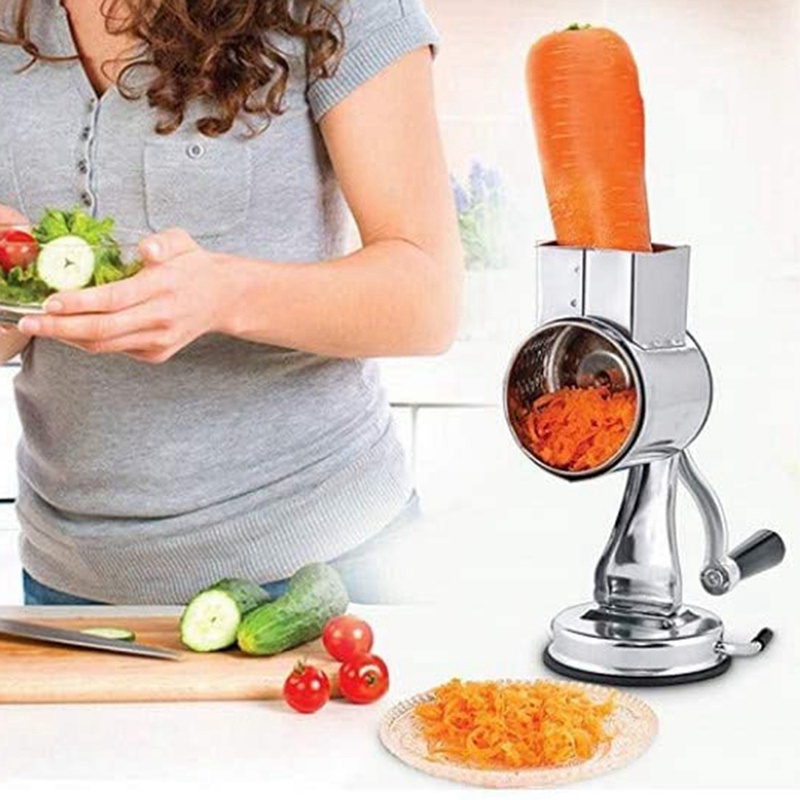 Stainless Steel Cheese Grater, Rotary Chopper, Vegetable Shredder Salad Slicer Multi-Use Hand Grater Grinder 5 Blades