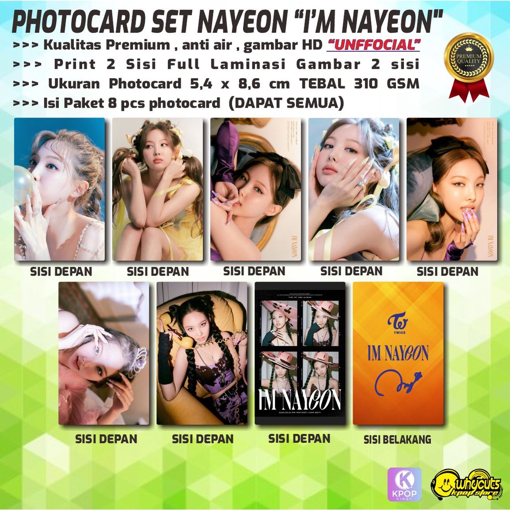 PHOTOCARD FULL SET PC KPOP PREMIUM NAYEON TWICE / PRINT 2 SISI / FULL LAMINASI GLOSSY / ANTI AIR DAN TIDAK LUNTUR