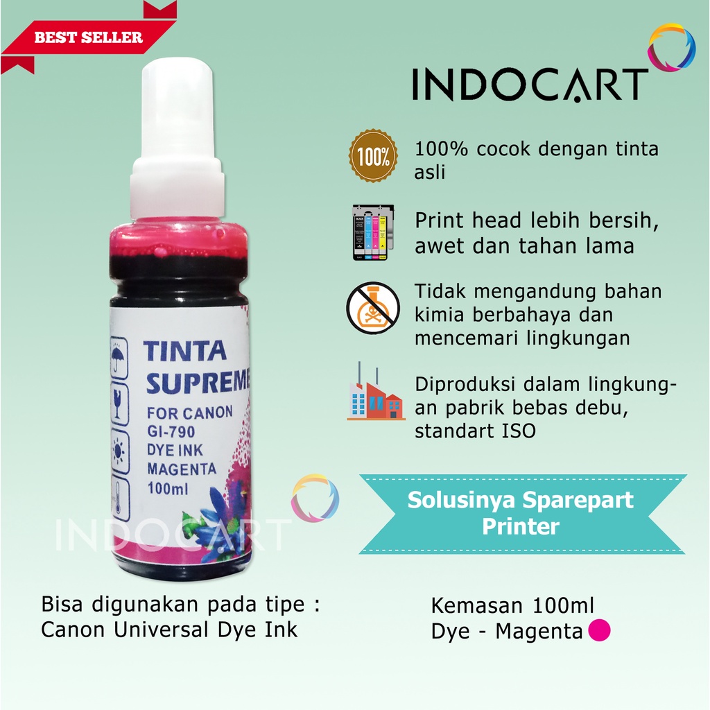 IndoCart Tinta Refill Canon GI790 GI 790 G1000 G2000-Dye-100ml-no box