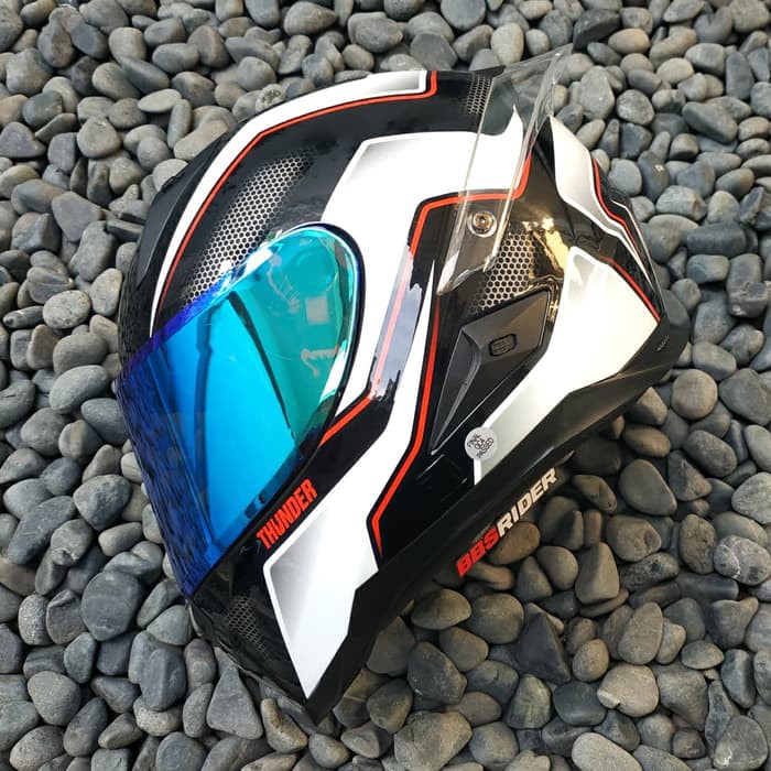 Helm Snail FFS1 Thunder White Flat Visor Iridium Blue DDRing