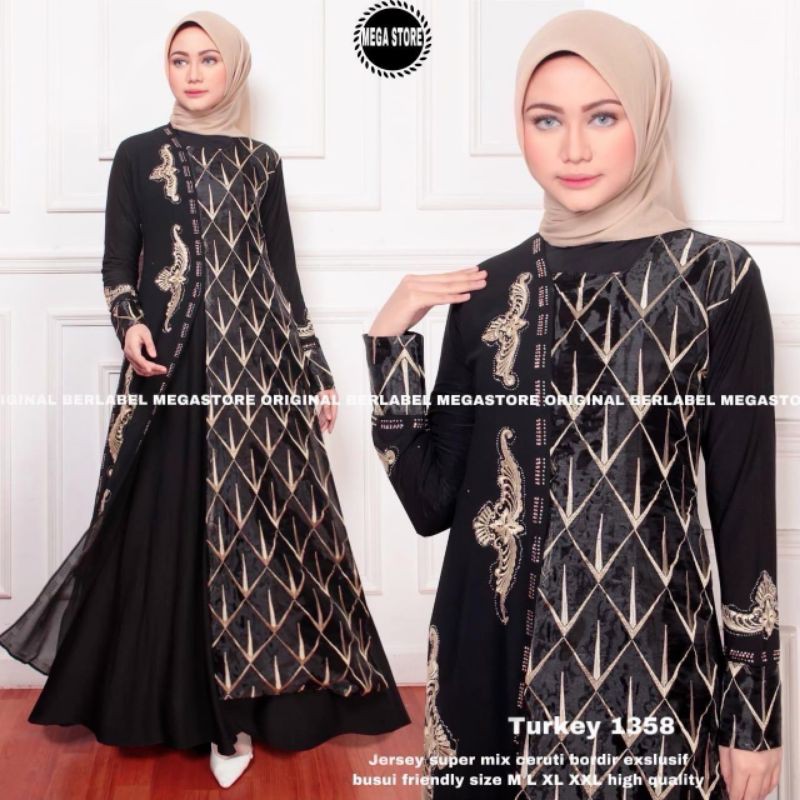 GAMIS MODERN / GAMIS TURKI / GAMIS TERBARU MURAH KEKINIAN / GAMIS  SYARI JERSEY / GAMIS HITAM BORDIR