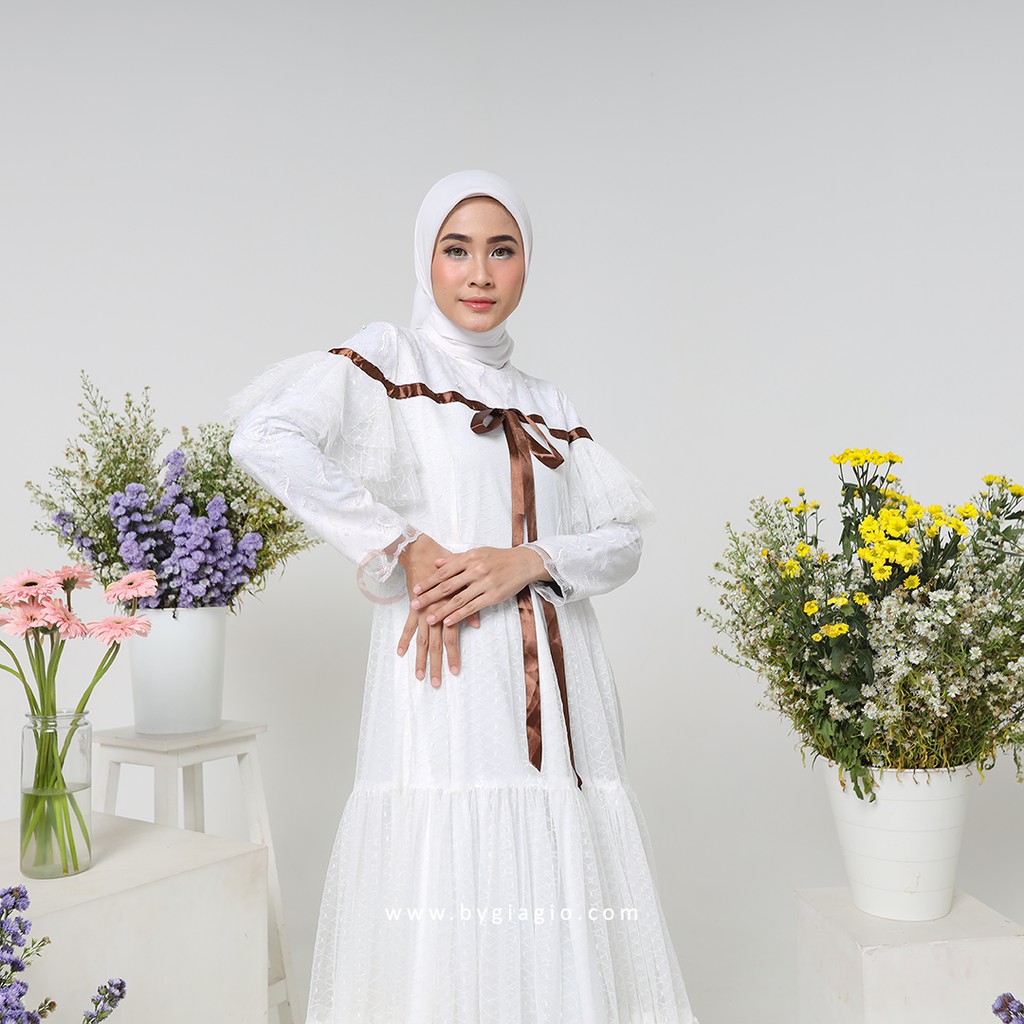 CANADIA DRESS BYGIAGIO gaun kondangan dress akad simple gaun wedding pernikahan baju muslim putih dress lamaran elegan pakaian wanita pesta elegan fashion korea dres lebaran cantik anggun mewah nyaman gaun vintage fashion dress bahan lace tulle dot furing