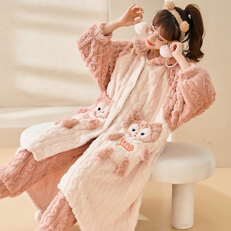 Piyama winter wanita baju tidur musim dingin cewek pajamas hangat tebal 1 set atasan dan bawahan onesie shellie may shellymay shelliemay