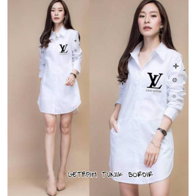 GETAPIH TUNIK (LV* Hitam | LV* Army | Fil@) || Atasan wanita panjang putih white hits kekinian murah
