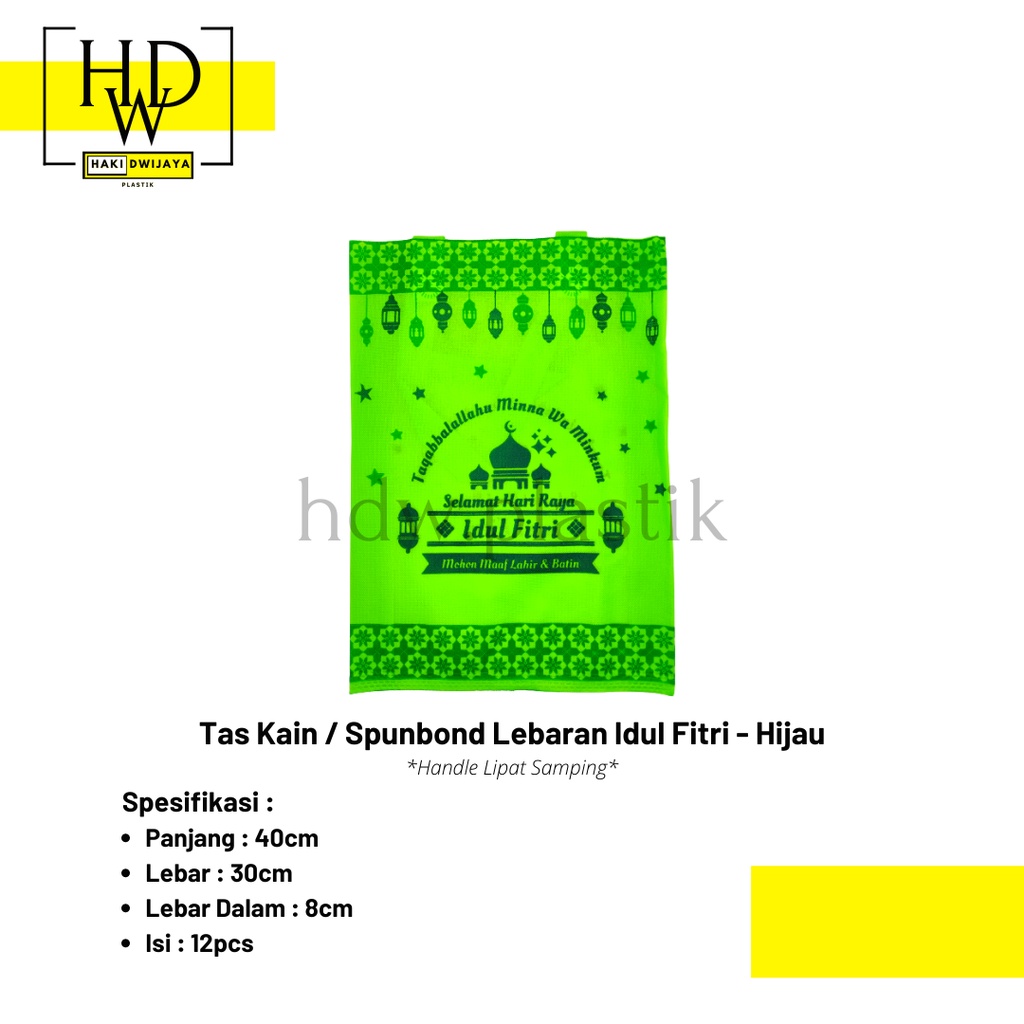 

[Isi 12Pcs] Tas Kain Spunbond Idul Fitri 30x40x8cm - Hijau