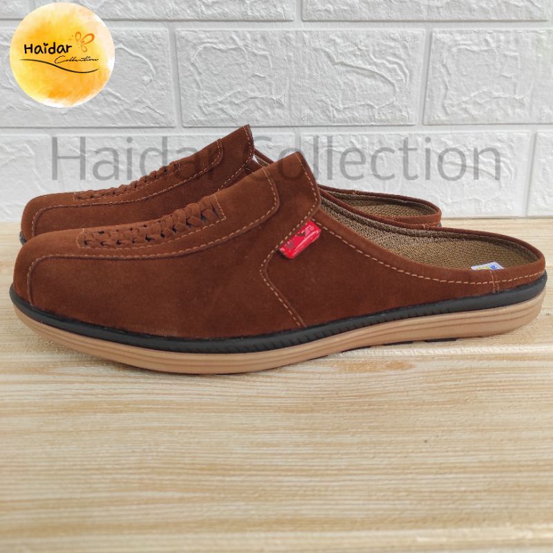 39 - 44 Bustong Pria Kulit Slop Slip On Selop Cowok Santai Suede Sol Karet