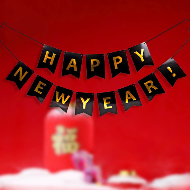 Banner Bunting Desain Happy New Year Untuk Dekorasi Pesta