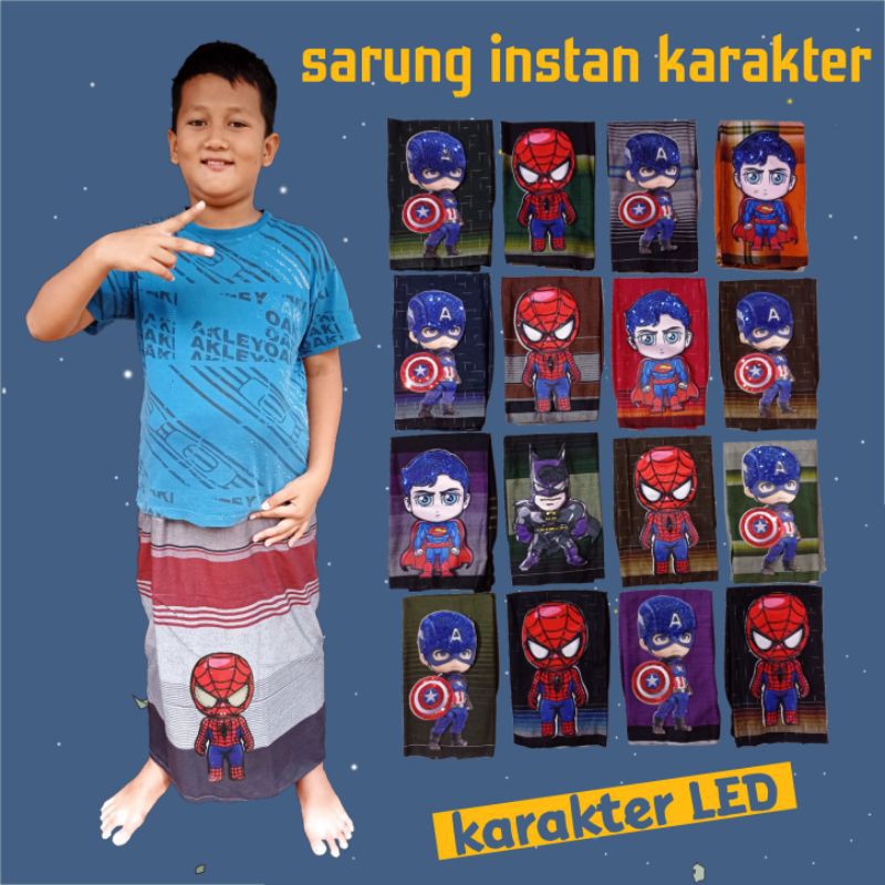 Sarung instan led karakter superhero / sarung anak instan murah