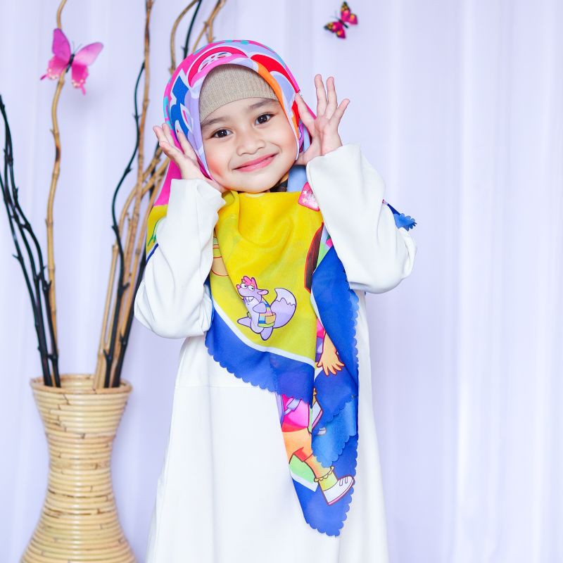 VOAL PRINTING ANAK MOTIF DORA / HIJAB ANAK DORA / JILBAB ANAK DORA / KERUDUNG ANAK DORA