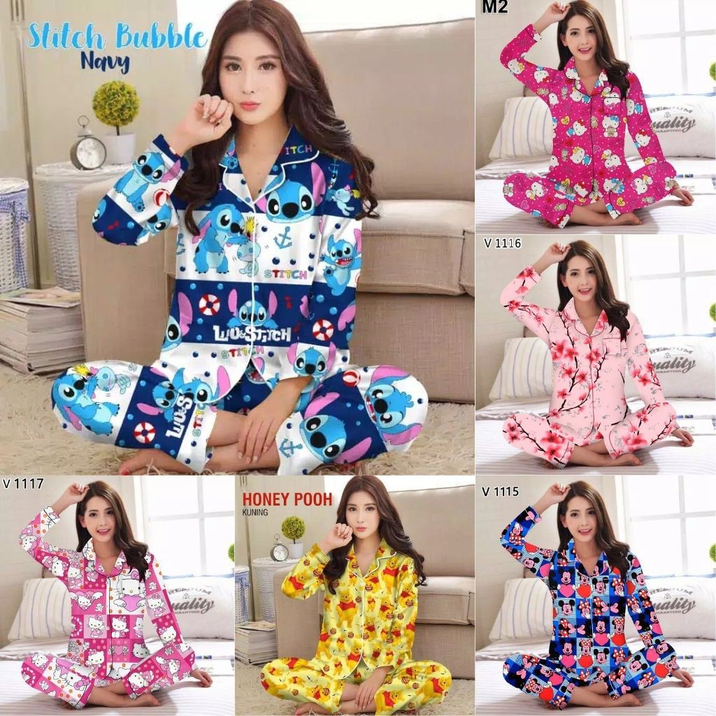 BJ-Piyama PP Wanita Dewasa Murah motif Karakter - Baju tidur lengan Panjang