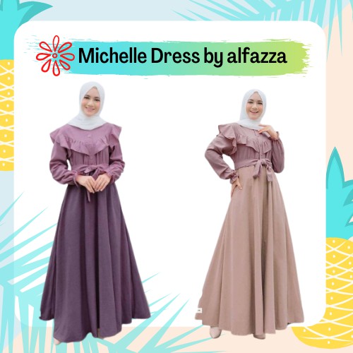 Michelle Dress Polos Lengan Panjang Ruffle / Maxy Dress Polos Wanita / Gamis Ruffle Polos - BB0D