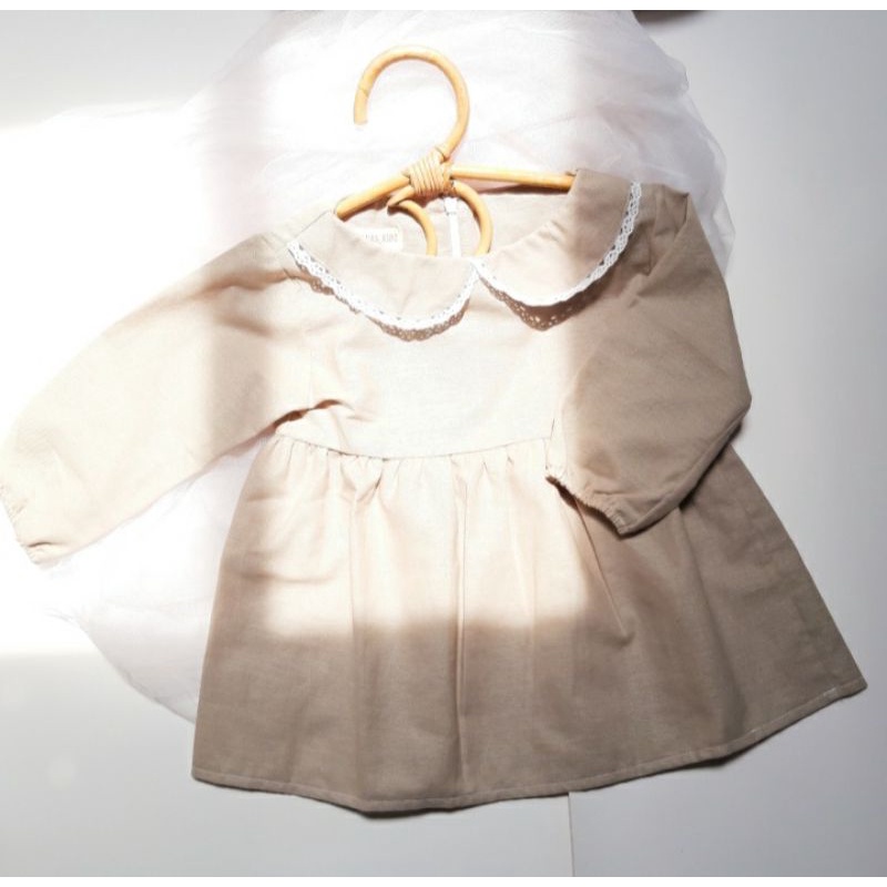 GINGHAM TUNIC DRESS ANAK BAYI BAJU ANAK PEREMPUAN TUNIC BAYI GAMIS ANAK BONNIE DRESS BUTTERNUT-Khaki