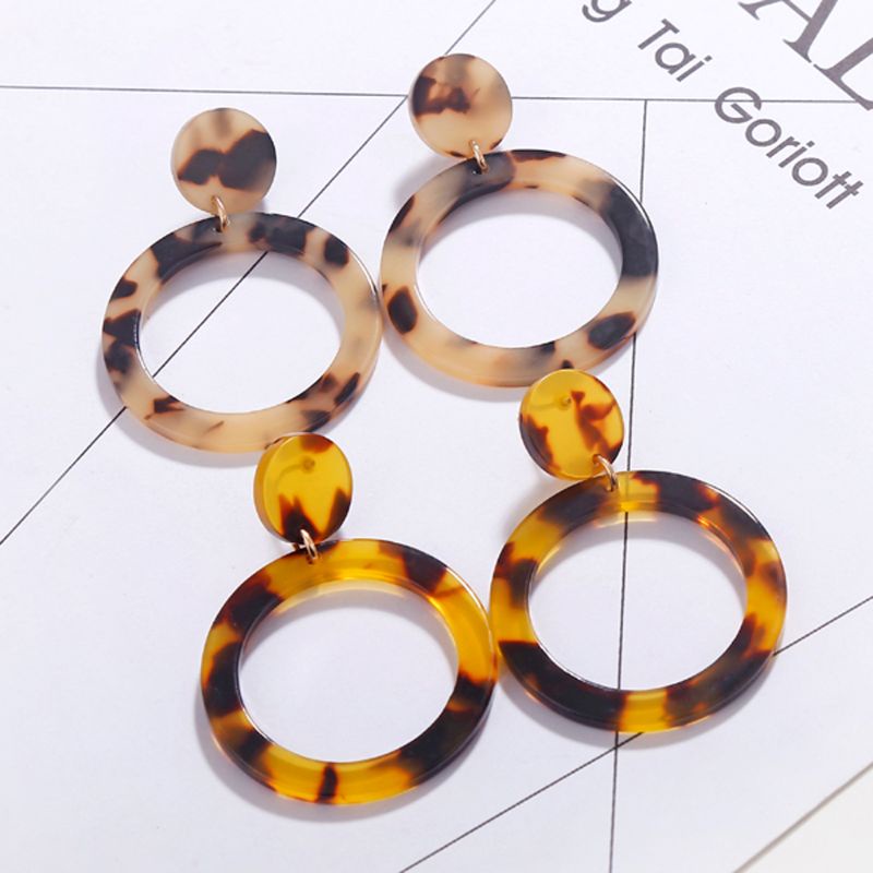 SIY  Leopard Earrings Acetate Earrings Geometric Round Brown Acrylic Drop Earrings