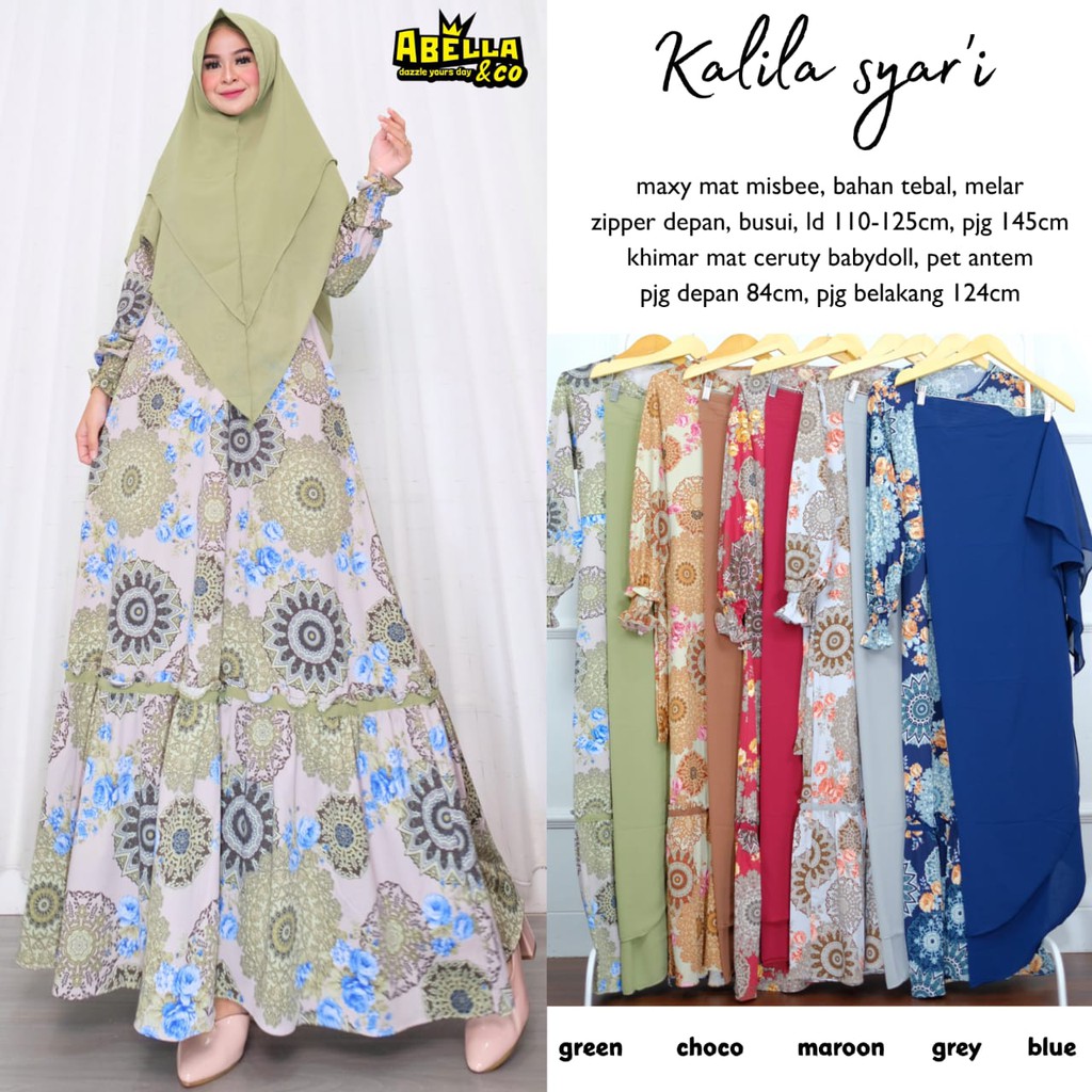 GAMIS MUSLIM SYARI MOTIF GRATIS KHIMAR CERUTI BABYDOLL MODEL KALILA