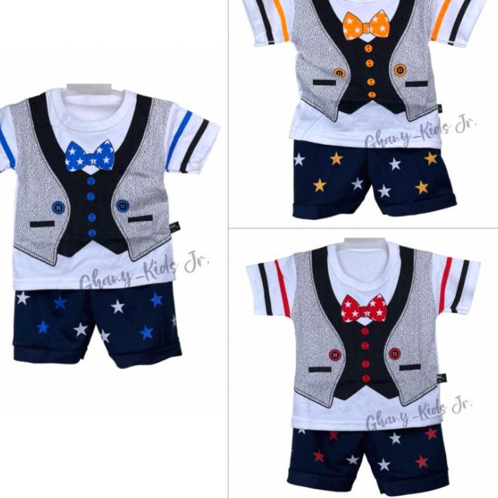➸ Setelan Baju Anak Bayi Laki Laki Motif Jas Dasi Usia 0-12 Bulan (± 10Kg) | baju bayi laki laki 0 s