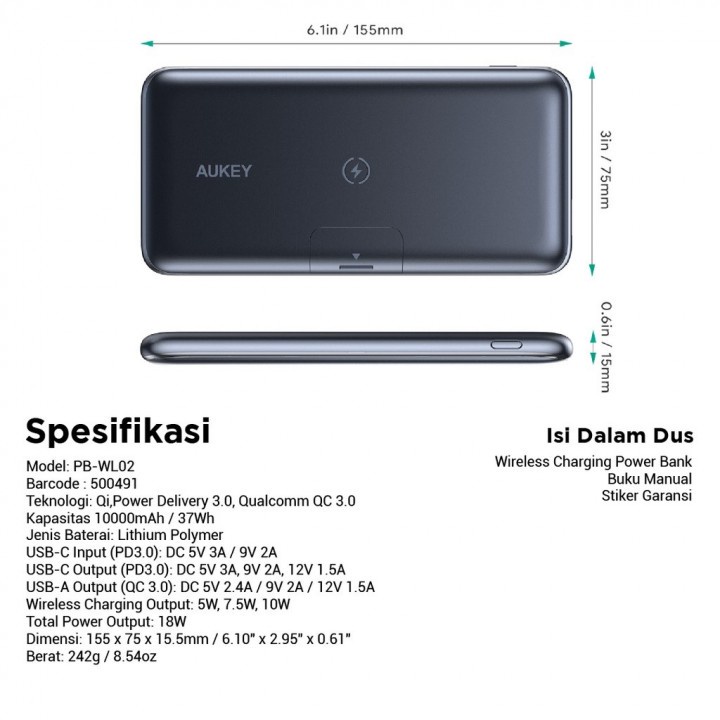 49 AUKEY PB-WL02 - BASIX PRO - 10000mAh Powerbank with Wireless Charging