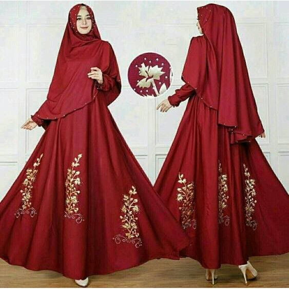 pakaian Gaun muslim ibu islami asd Zanet maroon /baju gamis muslim perempuan untuk pesta kerja kanto