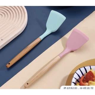 ELDE 1 - Spatula silikon gagang kayu tahan panas / spatula silicone color wooden handle / sutil silikon gagang kayu tahan panas / sodet alat masak