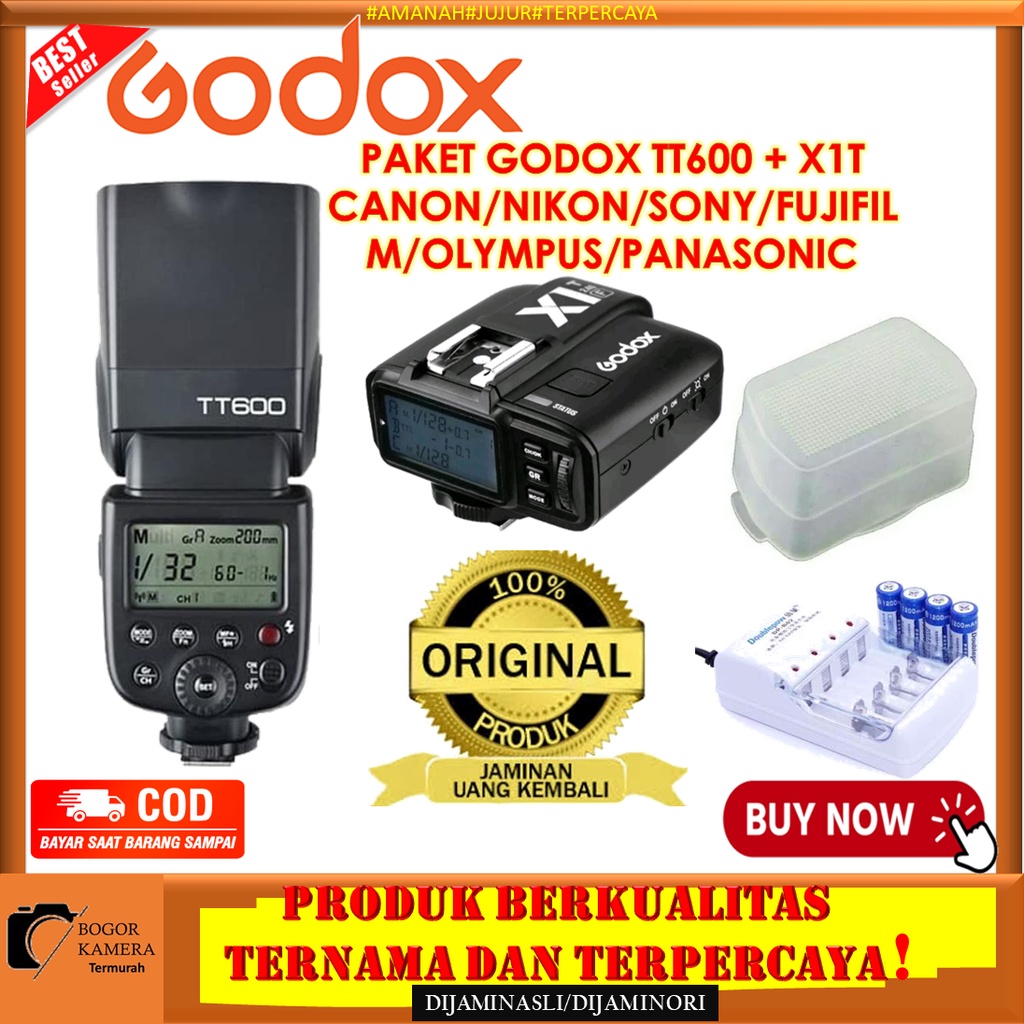 Paket Flash Godox TT600 + Trigger Godox TTL X1T-C For Canon