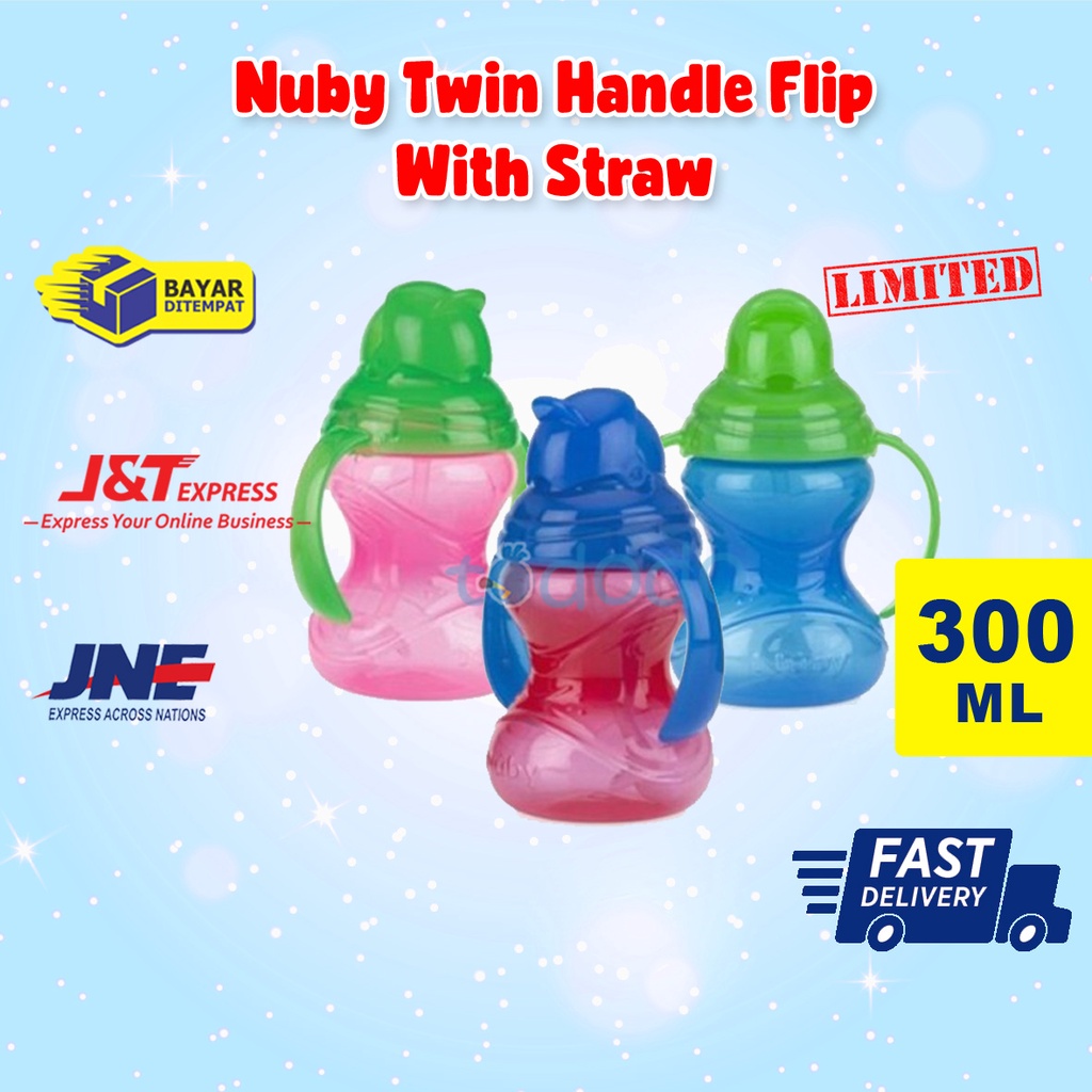 Botol Minum Anak Nuby Twin Handle Flip With Straw 12m+ 300 ml