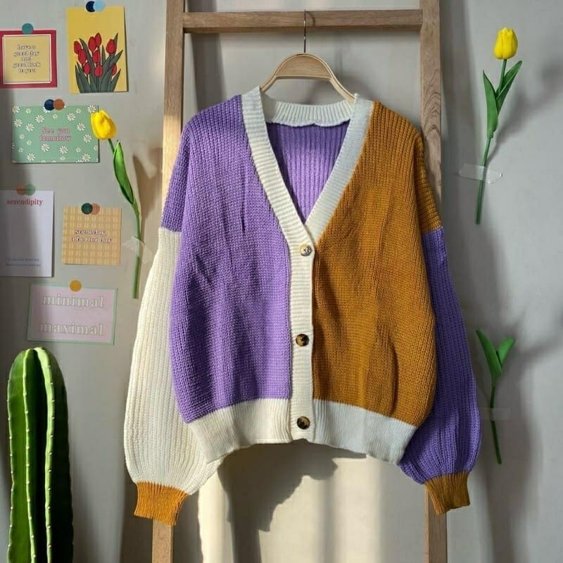 CARDIGAN RAJUT TWIST | OUTER OUTWEAR KNIT MIX WARNA KOMBINASI | CARDYGAN TEBAL PREMIUM HIGH QUALITY