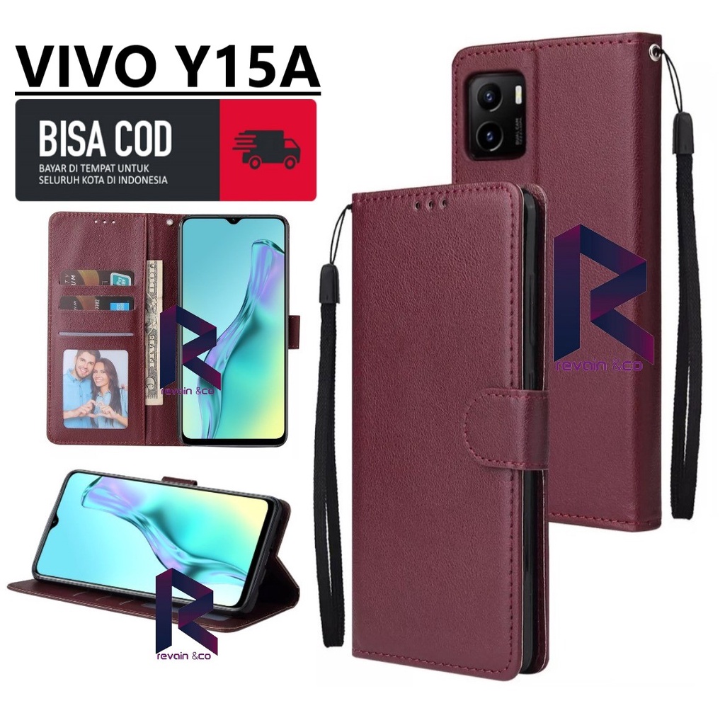 FLIP COVER NEW VIVO Y15A CASING FLIP WALLET LEATHER KULIT PREMIUM SARUNG BUKA TUTUP FLIP CASE VIVO Y15A