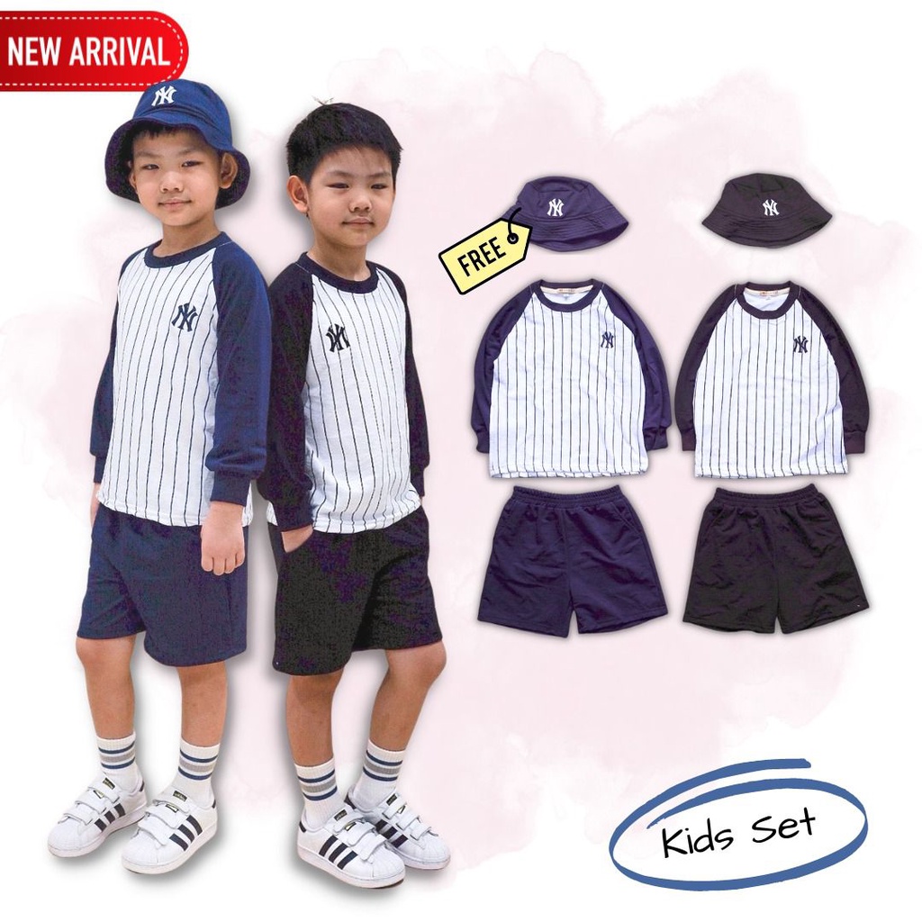 Roboy Kids Setelan Sweater Anak Lengan Panjang Model Baseball Celana Pendek MLB YANKEES SET
