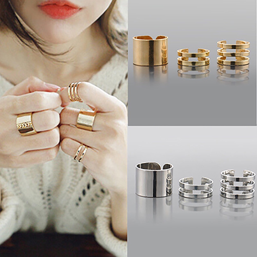 Hu Hu Hu Hu Hu Alat Bantu Pasang Kacamata♡ 3pcs / Set Cincin Knuckle Midi Model Terbuka Untuk Hadiah Natal Charms