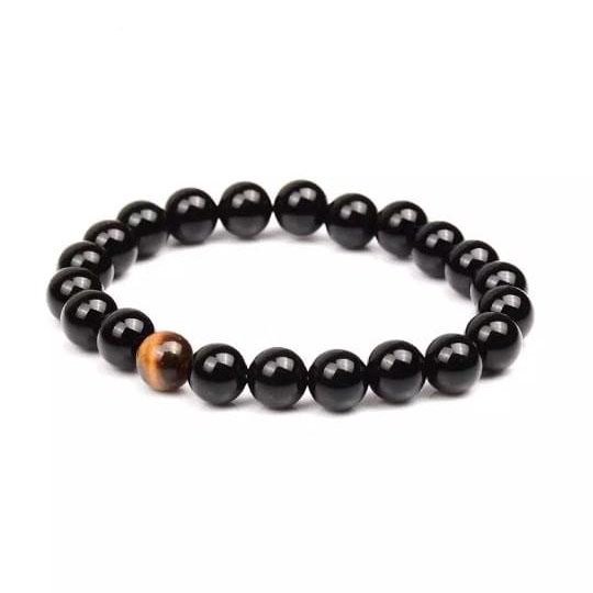 Iqbal Gelang tangan pria wanita batu natural kombinasi tiger eye dan black onyx original