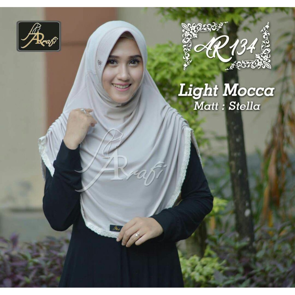 Hijab Arrafi Terbaru AR 134 Instan Polos Tumpuk Samping List Renda Hasenna Hijab