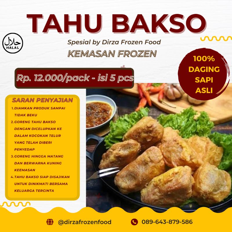 

Tahu Bakso Daging Sapi isi 5pcs Jumbo + saos (Kemasan Frozen)