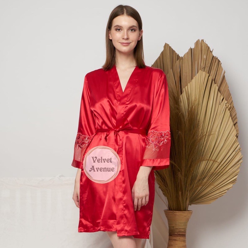 Baju Kimono Tidur Wanita Murah Cantik Silk Satin Emilia Import Brukat Mewah