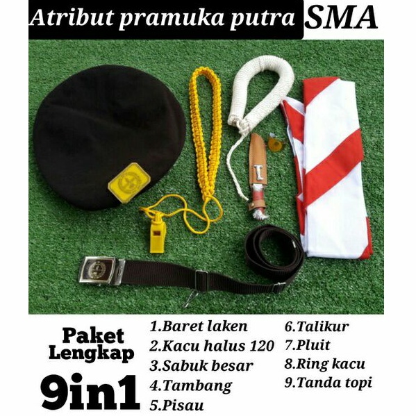 Perlengkapan pramuka SMA putra.lengkap satu paket 9in1