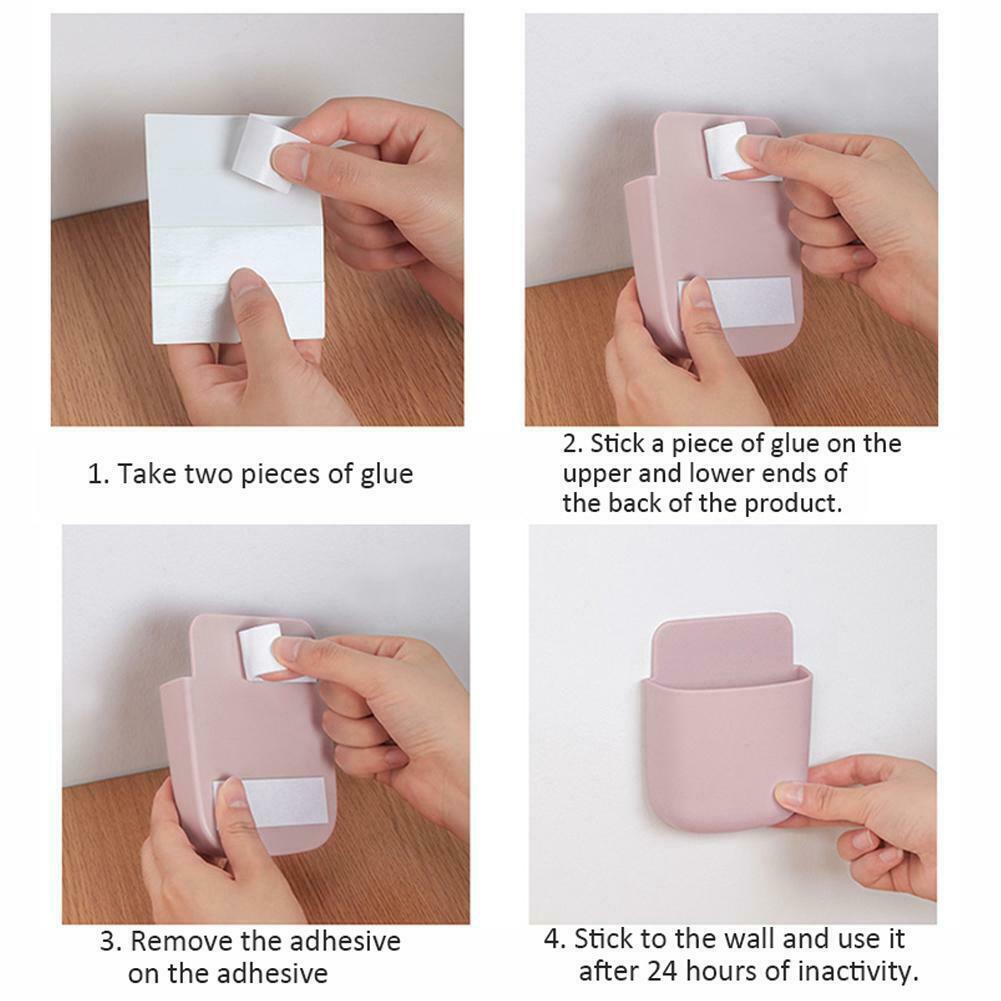 1Pc Wall Mounted Plastic Storage Box / Self-adhesive Remote Control Mobile Phone Plug Holder Organizer / Sundries Container Paste Storage Case Bracket