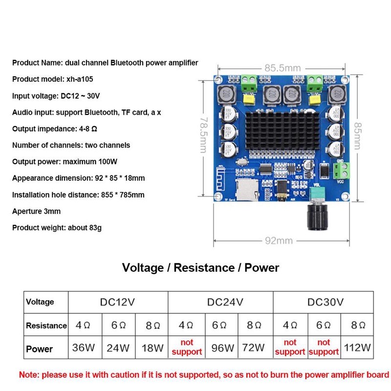 Xh-A105 Papan Modul Amplifier Digital Tda7498 2x100w Dengan Bluetooth 5.0+slot Kartu Tf+Aux