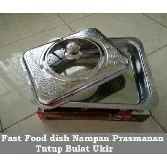 Wadah saji tempat lauk makanan prasmanan tutup kaca stainless steel hidangan pesta