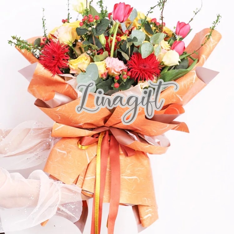 ( 5 Lembar ) BICOLOR GOLD MARBLE PATTERN - FLOWER WRAPPING PAPER KOREAN PLASTIC PLASTIC CELLOPHANE KERTAS BUNGA BUKET FLORIST DOUBLE SIDE 2 SISI ORANGE BLUE TOSCA BLACK