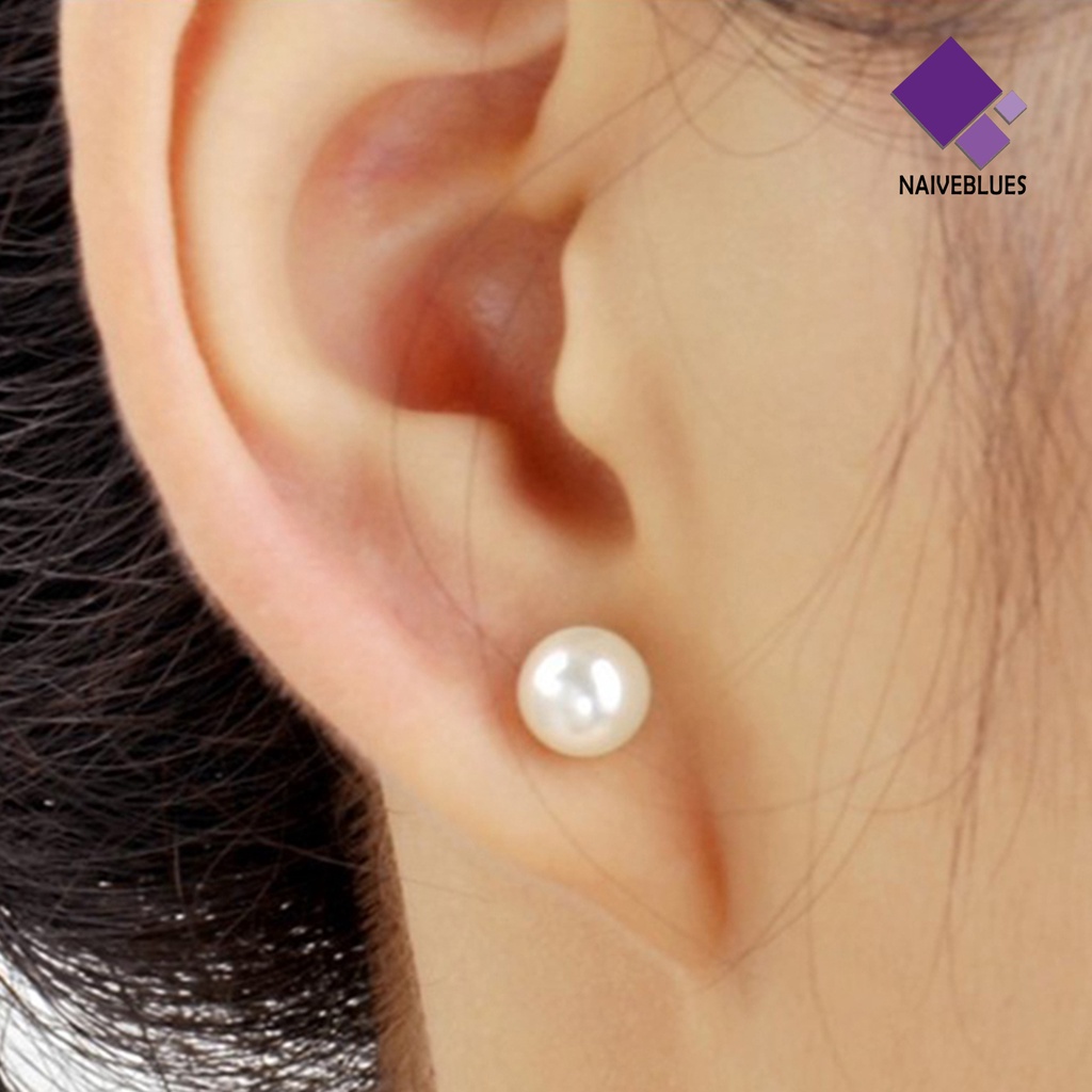 Anting Stud Bentuk Bulat Aksen Mutiara Untuk Wanita