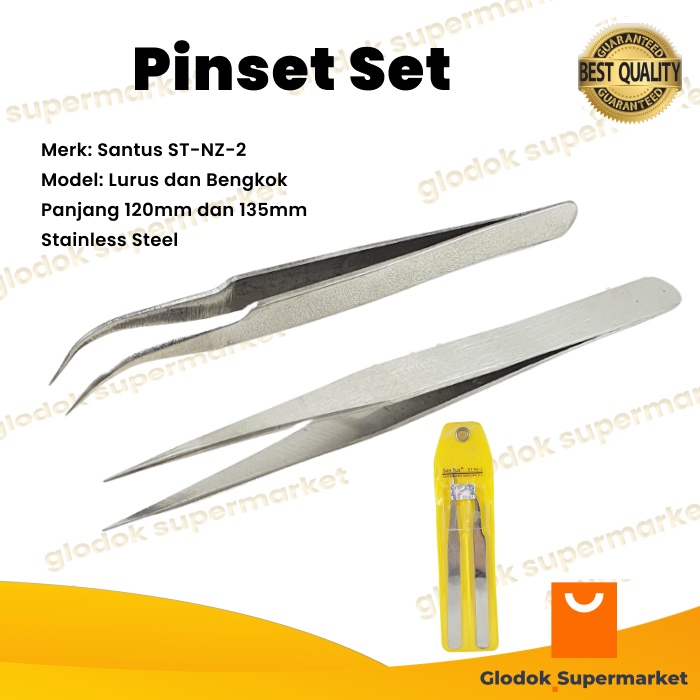 Pinset Santus 2pcs Pencapit Lurus Bengkok Set Tweezer ST-NZ-2