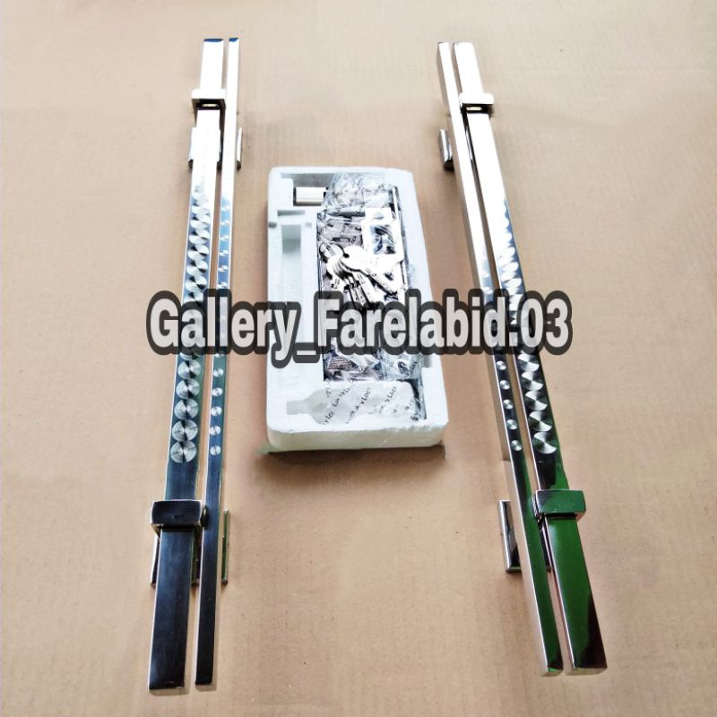 Handle Pintu Rumah Stainless Steel Grafir 60 Cm Set Body Kunci Gagang Pintu Rumah Modern 45 Cm Set Bodi Pelor Pegangan Pintu Kupu Tarung 33 Cm Tarikan Pintu Rumah Utama Minimalis