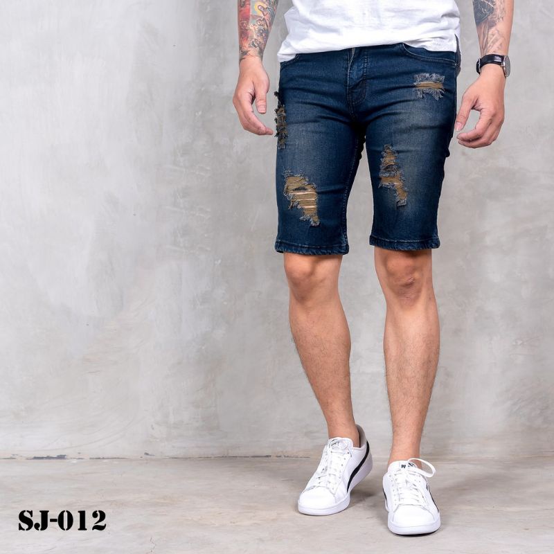 Celana jeans sobek pendek wisker premium distro