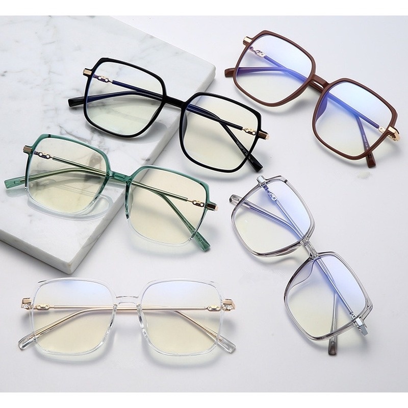 Papaozhu Retro Fashion Kopi Hitam Kacamata Kotak Untuk Wanita Blue Light Blocking Lens Glasses Eyewear