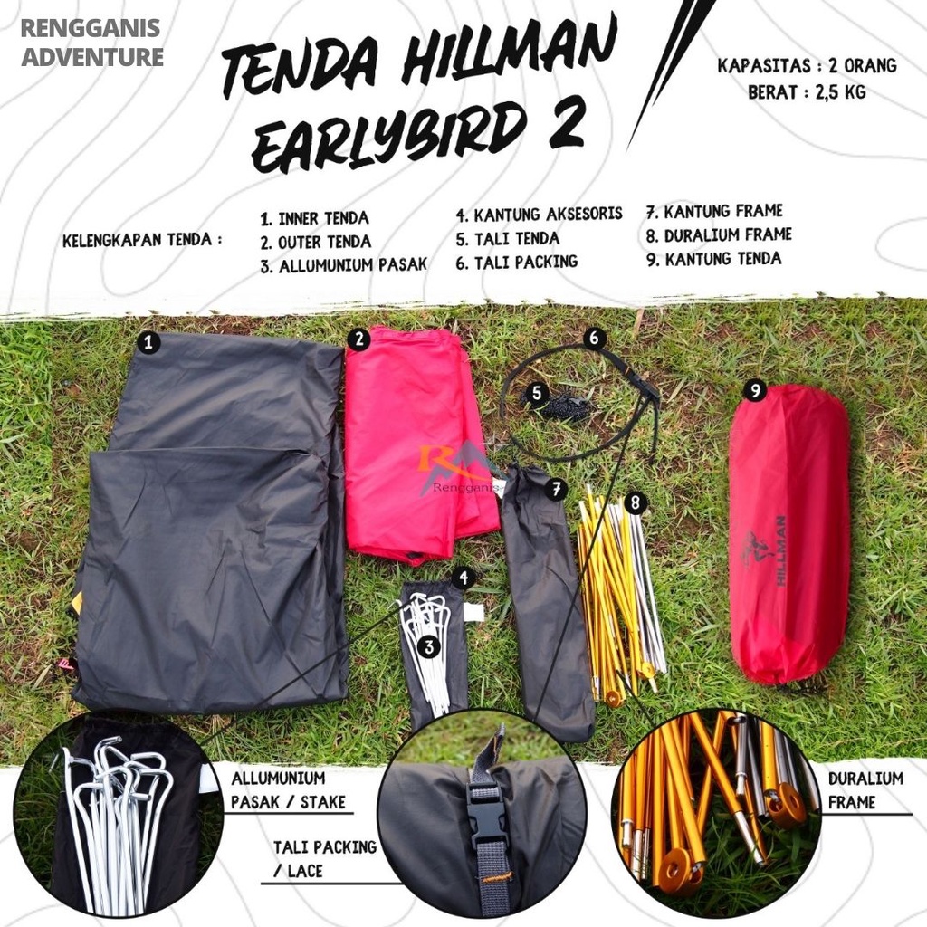 Tenda Camping HILLMAN New Early Bird 2 Orang Best Seller 2 - 3 Orang Alloy