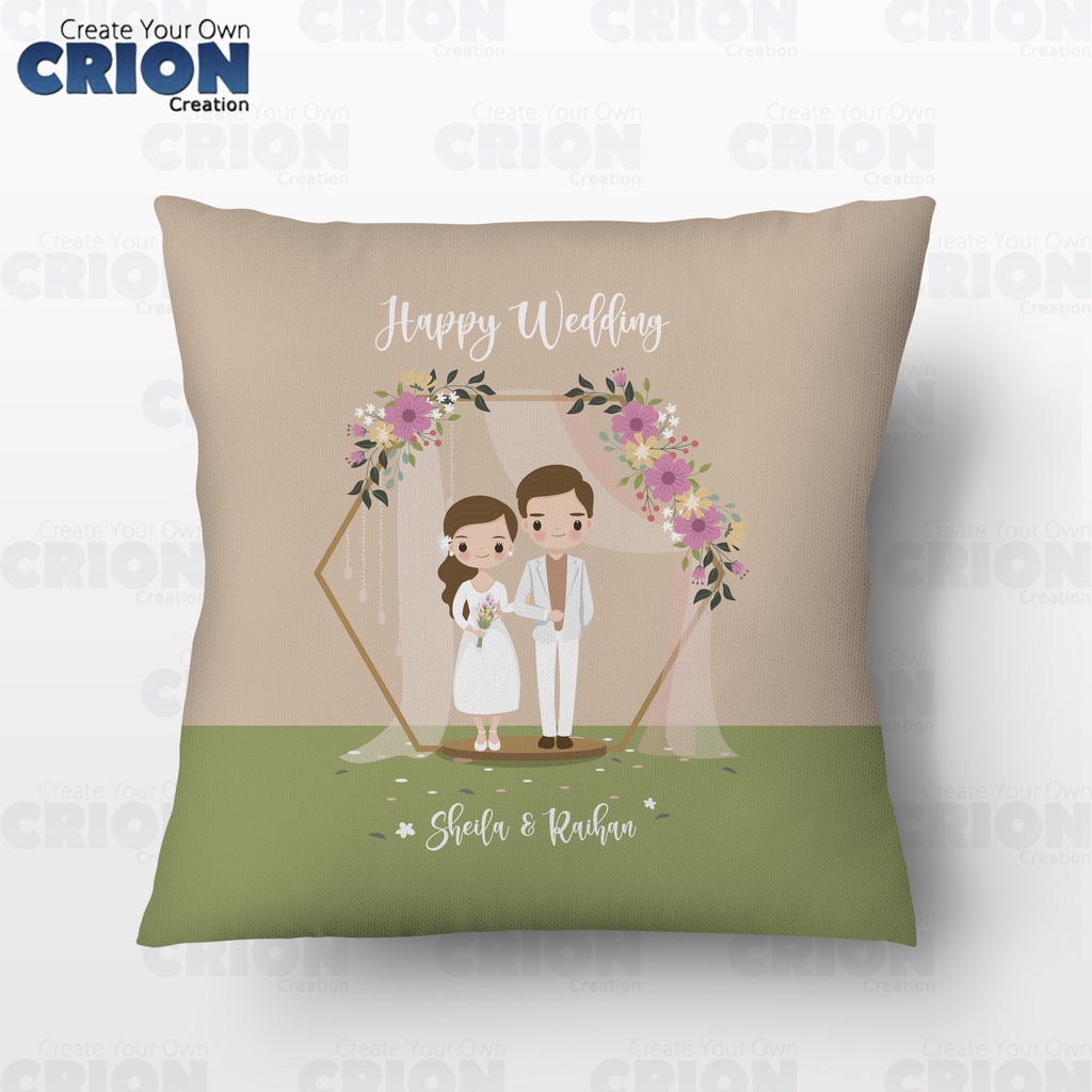 Bantal Happy Wedding - Hadiah/Kado/Souvenir Bisa Custom Nama -By Crion