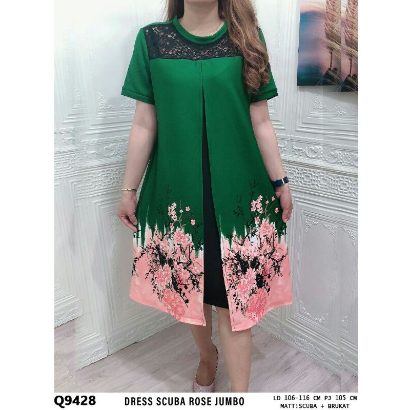 Arista_butik -- DRESS SCUBA ROSE JUMBO /Dress Rompi / Dress Brukat / Dress Jumbo