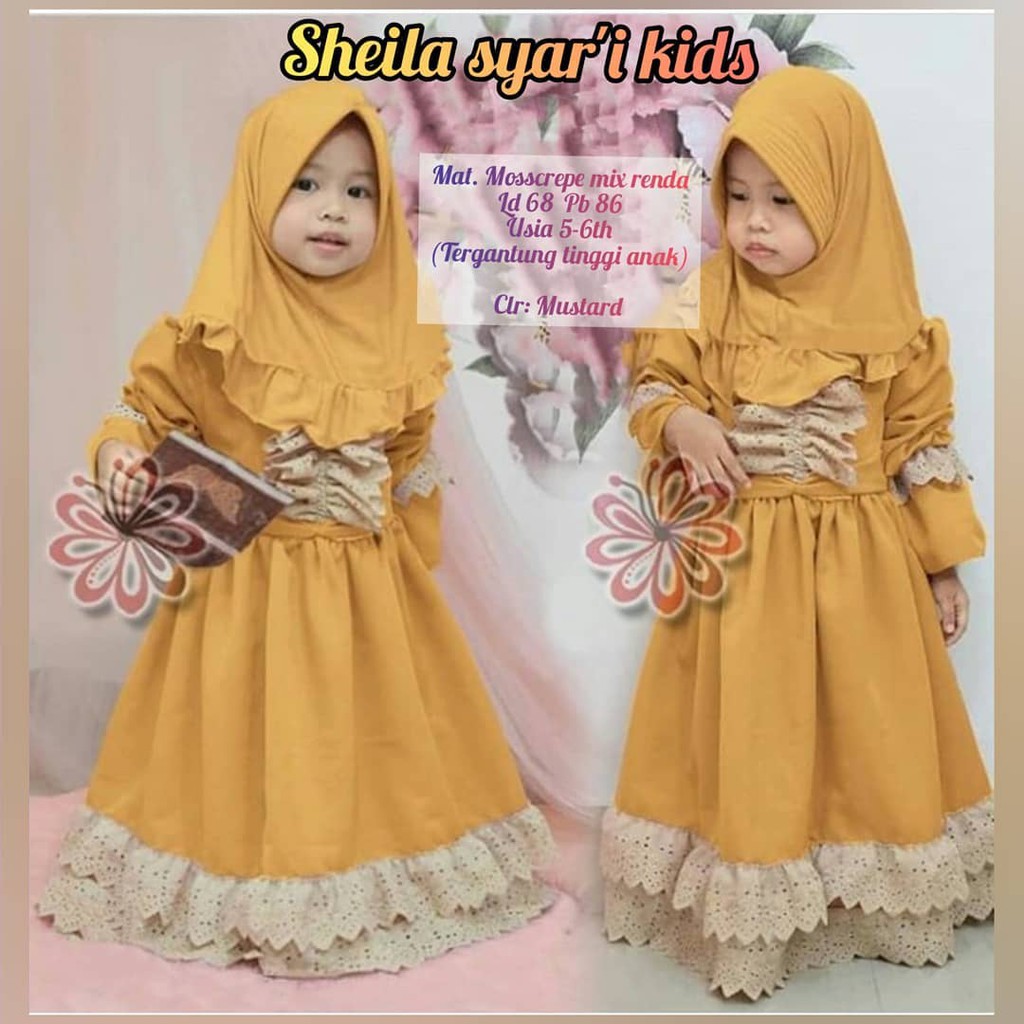 SHEILA SYARI KIDS BO KF MOSSCREPE 5-6 Tahun Gamis Syari Set Hijab Anak Perempuan Gamis Anak Murah