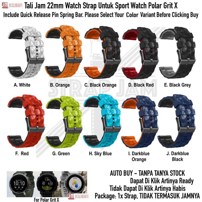 HPF 22mm Tali Jam Tangan For Polar Grit X - Rubber Sporty